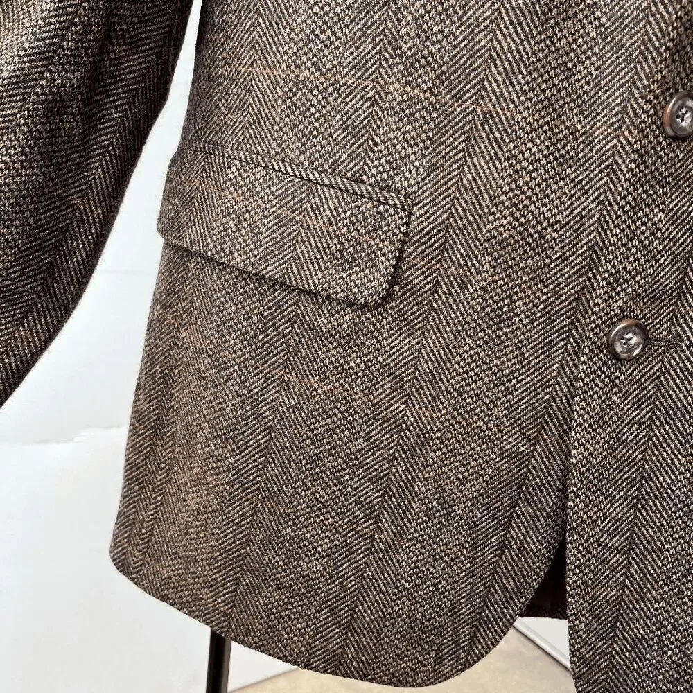 Vintage 80s/90s John Alexander Brown Wool Herringbone Tweed Blazer Jacket - 40